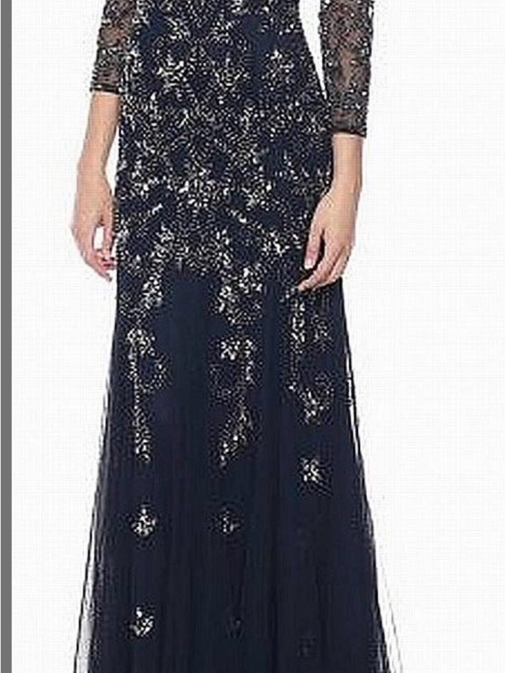 Adrianna Papell Navy & Gold Embellished Evening Gown